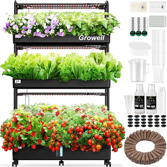 Large Hydroponics Growing System Kit, 90 Pods Vertical Hydroponic Garden with 2 Light Modes Grow Light, Auto Circulating Water System, 40L Indoor Gardening System for Herb Vegetable Fruit