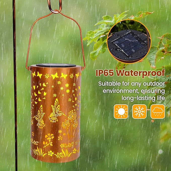 FLAGWIX Christmas Hummingbird Solar Lanterns Outdoor Waterproof, Garden Decor for Outside, Gifts for Women Men, Birthday Gifts for Mom Grandma, Decorative Lanterns for Garden Yard Patio Balcony Porch