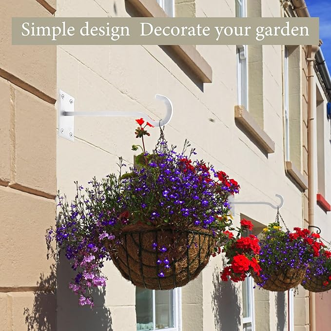 10inch Heavy Duty Plant Hangers Outdoor or Indoor Bird Feeder Hanger Shepherd Hooks 2pcs White Metal Wall Hook for Hanging Plant Bracket, Lantern, Flower Basket, Wind Chimes