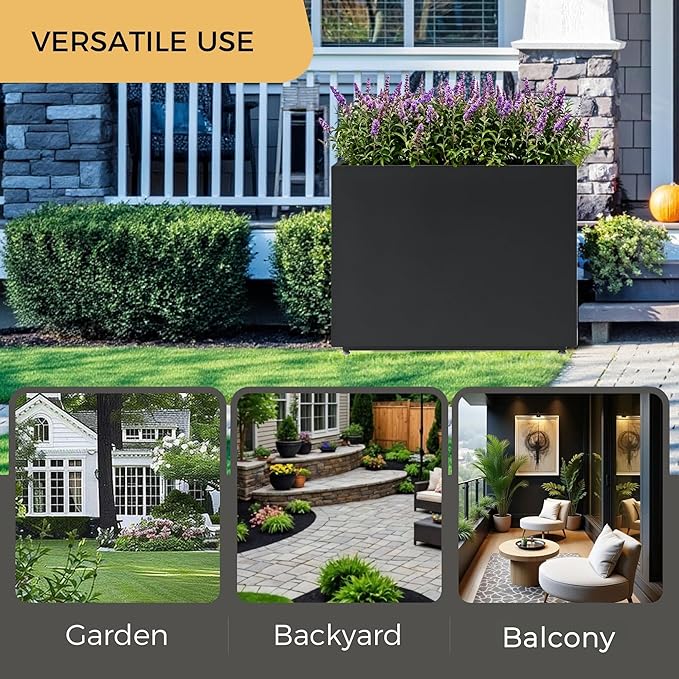 30-Inch Tall Elevated Metal Planter, 36Wx11Dx30H Outdoor Planter Box with Removable Partition & Adjustable Feet, for Patio, Yard, Deck, Easy Assembly & Drainage Holes, Black