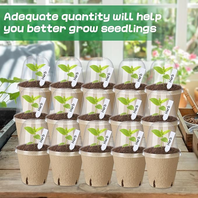 Aulock 36 Sets Plant Nursery Pots with Humidity Dome - 3in Seed Starting Pots, Round Peat Pots with 100 Labels for Garden Flowers Herbs Vegetables Seedlings