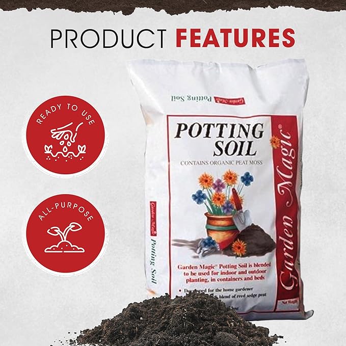 Michigan Peat 20 Pound Bag of Garden Magic General Purpose Moisture Retaining Potting Soil Mix for Indoor and Outdoor Planting, 120 Pack