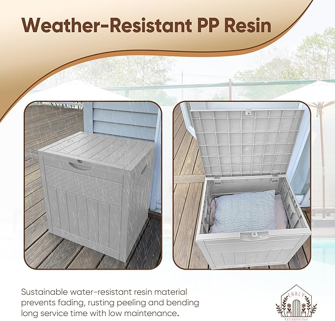 EHHLY 33 Gallon Deck Box, Small Outdoor Storage Box Waterproof, Lockable Secure Package Bin Delivery Box for Outside Front Porch, Patio Cushions Storage Box, Delivery Driver Snack Box for Porch, White