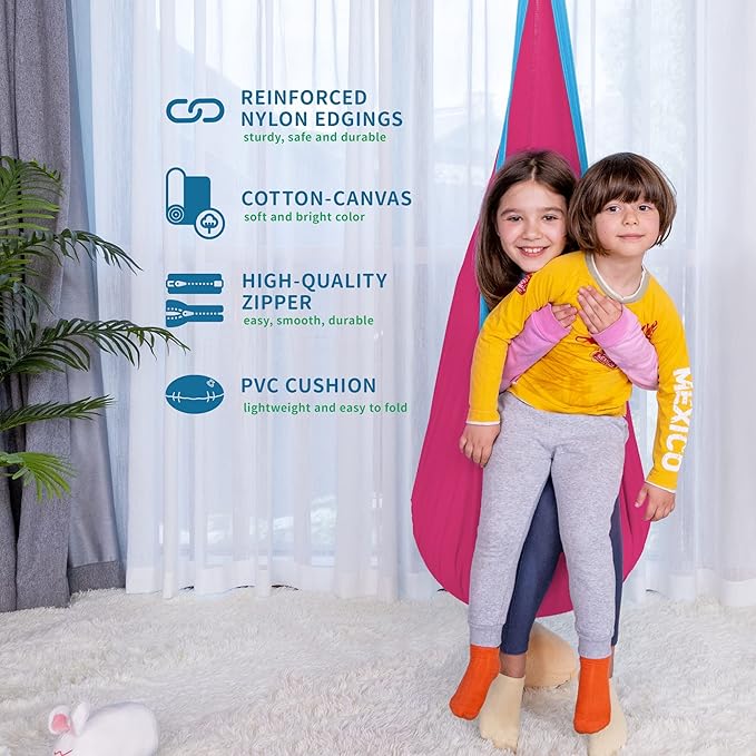 OUTREE Kids Pod Swing Seat, Cotton Child Hammock Swing Chair, Sensory Swing for Indoor and Outdoor Use, Pink and Blue