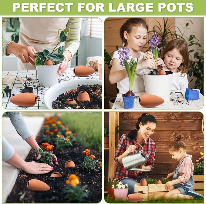 Olla Watering Pot Self Watering Planter Insert Terracotta Watering Spikes Premium Plant Watering Devices Irrigation Watering Spikes Automatic Plant Accessories 4 Packs (Small Cone)