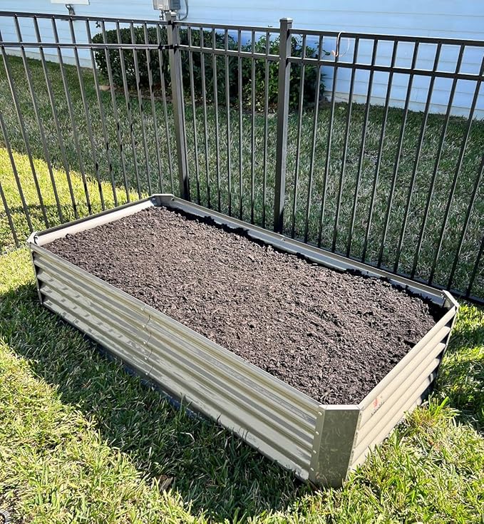 A ANLEOLIFE 4 Pcs 6X3X1.5 ft Rectangular Galvanized Raised Garden Beds Outdoor for Planting Vegetables Flowers Herb, Quartz Grey