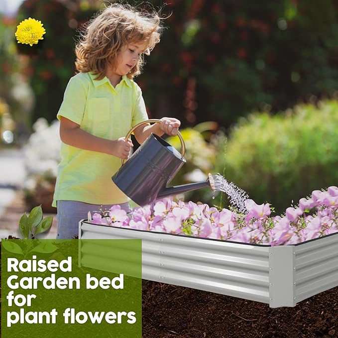 porayhut 6'x3' Raised Garden Bed Pack of 2,Kit Easy Set-up Planter Box for Vegetable Fruit,Metal Galvanized Large Size Raised Bed