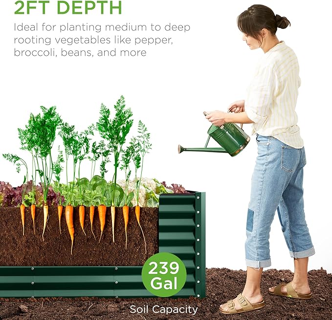 Best Choice Products 8x2x2ft Raised Outdoor Metal Garden Bed, Rectangular Planter Box for Herbs, Flowers, and Deep Root Vegetables w/ 240 Gallon Capacity - Dark Green