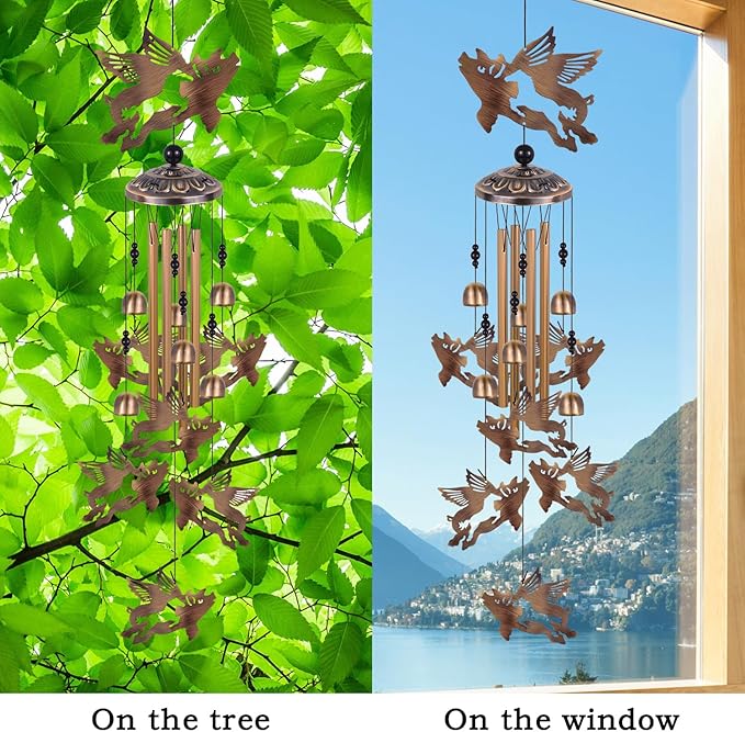 Bronze Flying Pigs Wind Chimes for Garden/Home/Balcony/Lawn/Tree/Yard/Indoor/Outside Decoration, Retro Wind Catcher, Pig Decor, Blessing Wind Bells, Memorial WindChimes Gifts for Mom, Grandma, Woman