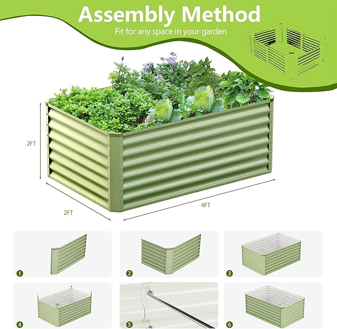 4x2x2FT Galvanized Raised Garden Bed Kit,Vegetable Boxes-Rectangle Metal Flower Box,Large Planter Raised Beds Outdoor Garden for Planting,Fruit,Herb-Green