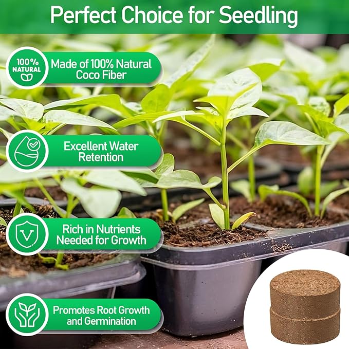 Legigo 50 Pcs 40mm Coco Coir Pellets Seed Starter Soil Mix- Organic Coconut Coir Potting Soil Pods for Seedling, Coco Peat Soil Discs for Indoor & Outdoor Plants Bonsai Herbs Vegetables and Flowers