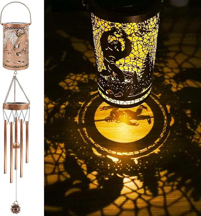 Sasquatch Solar Wind Chimes for Outside - Bigfoot Gifts Decor Outdoor Solar Lantern Wind Chimes, Metal Decorative Hanging Lights for Patio Porch Yard Lawn