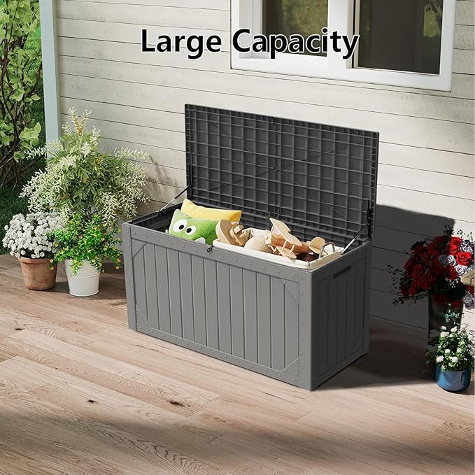 Yardgrace 110 Gallon Resin Deck Box Waterproof Outdoor Storage Box for Patio Furniture Pool Accessories Indoor Storage for Cushion Garden Tools, Gray