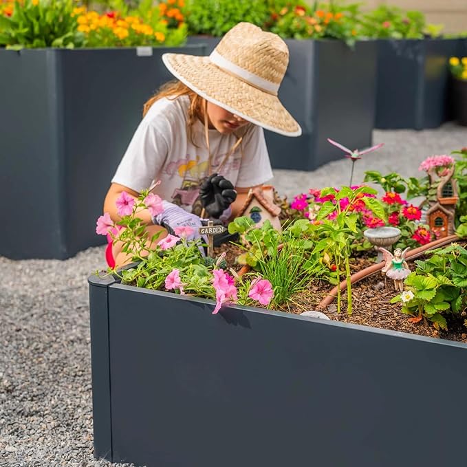 Vego garden Modern Raised Garden Bed 17" Tall 27" x 83" Heavy Metal Planter for Trees Plants Flowers Double-Walled Steel Planters for Commercial Residential Patio, Urban Charcoal