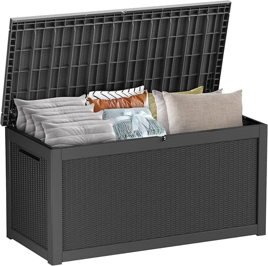 320 Gallon Lockable Resin Outdoor Storage Box, Waterproof & Weather Resistant Deck Box for Patio Cushion, Garden Tools & Pool Accessories, Black