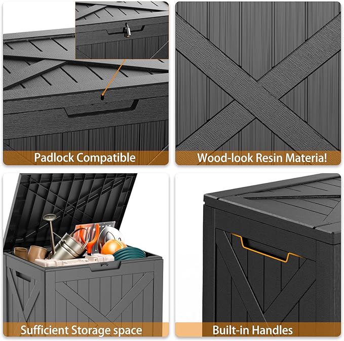 GGYI 32 GallonOutdoor Storage Box,Resin Deck Boxes Waterproof, IndoorOutdoor Bin for Package Delivery, Patio Cushions, Gardening Tools, Lockable, UV Resistant