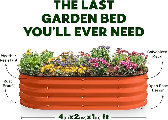 Plant & Plot Galvanized Raised Garden Beds Outdoor // 4×2×1 ft (2-Pack) Planter Raised Beds for Gardening, Vegetables, Flowers (Orange) // Large Metal Garden Box