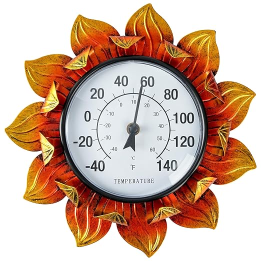 Sunflower Wall-Mounted Outdoor Thermometers, 11 Inch Indoor Outdoor Thermometer Decorative for Patio, Living Room,Wine Cellar, Garden Home Decor, No Batteries Required