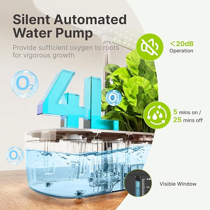 SUNCOZE Hydroponics Growing System Kit 12 Pods, Indoor herb Garden with 20W LED Grow Light, Visible Water Tank with Pump, 2.2"-12.4" Adjustable Height Indoor Gardening System, Gardening Gifts, Black