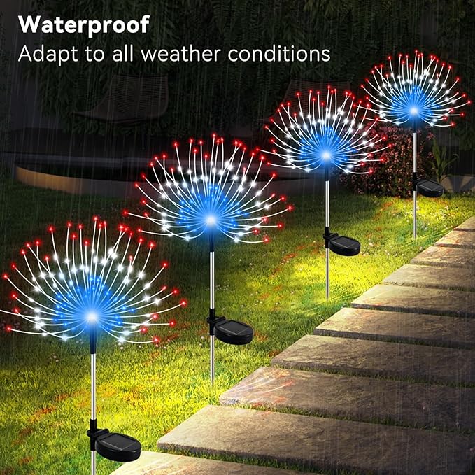 Solar Garden Lights Outdoor Waterproof, 2 Pack 120 LED Solar Firework Lights Decorative Garden Décor Outside for Flowerbed Pathway Party Christmas Decoration, Multicolor