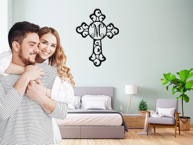 Custom Cross Metal Sign, Personalized Initial Monogram Cross Metal Sign, Religious Gift, Christian Gifts, Christian Signs, Baptism Gift, Easter Gifts