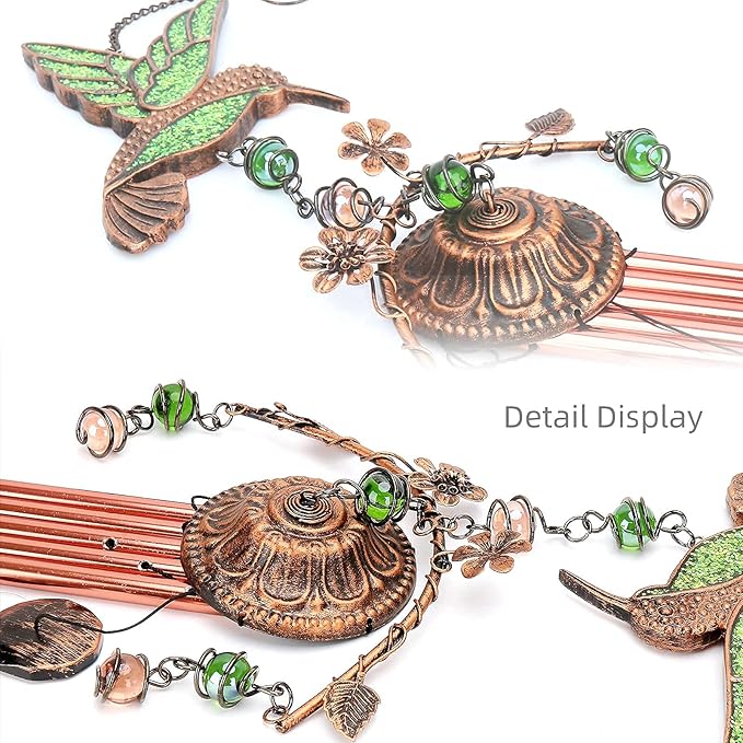 Wind Chimes - Green Hummingbird Wind Chimes for Outside Deep Tone 34 inches 5 Aluminum Tubes, Thanksgiving, Christmas, Birthday Gifts for Mom, Grandma, Decorations for Home, Garden, Patio, Backyard