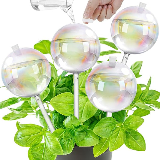 17 oz Up 2 Weeks Large Plant Watering Globes, Self Watering Planter Insert Iridescent Rainbow Self Watering Globes, Vacation Plant Watering Devices-Watering Bulbs for Indoor Outdoor (Large 4-Pack)