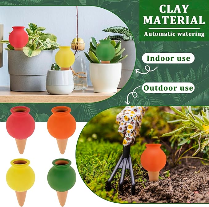 8PCS Terracotta Watering Spikes, Self Watering Planter Insert Irrigation Dripper, Automatic Watering Devices, Watering Globes for Indoor Outdoor Garden Office Potted
