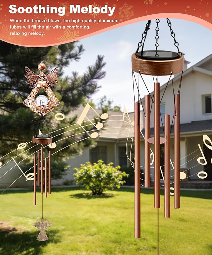 Wind Chimes Outdoor Indoor Decor: Valentines Day Gifts for Her Wife Women Mom Grandma Birthday - Outside Lights for Garden Yard Patio Porch (Angel)