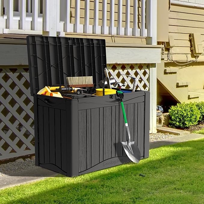 Yardgrace 46 Gallon Resin Deck Box Waterproof Outdoor Storage Box for Patio Furniture Pool Accessories Indoor Storage for Cushion Garden Tools, Black