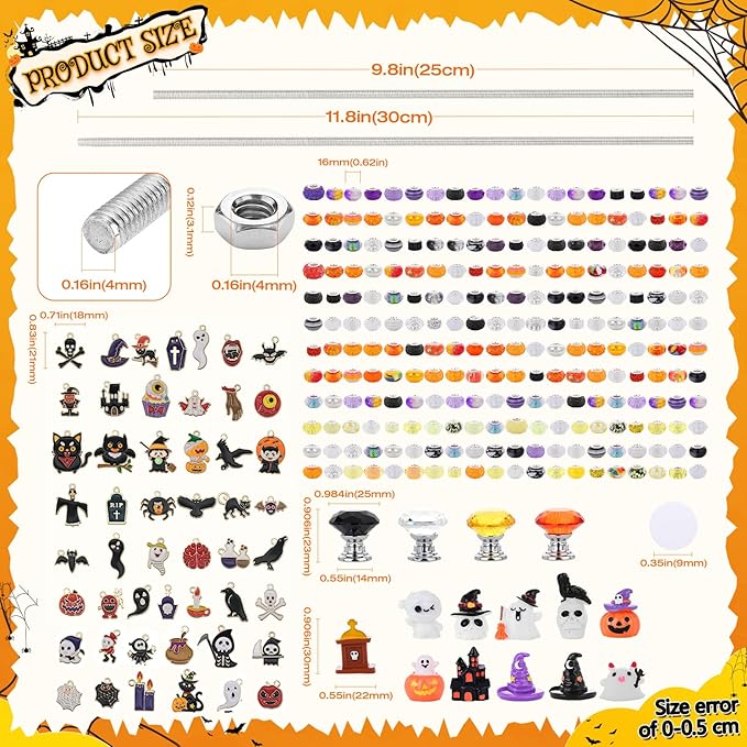 Beaded Garden Stake, DIY Halloween Decorative Garden Stake Kit, Beaded Fairy Wand with 12 in or 10 in Threaded Rod, Crystal Stopper, Large Holes Bead, Pendant,s Outdoor Thanksgiving Decorations kit