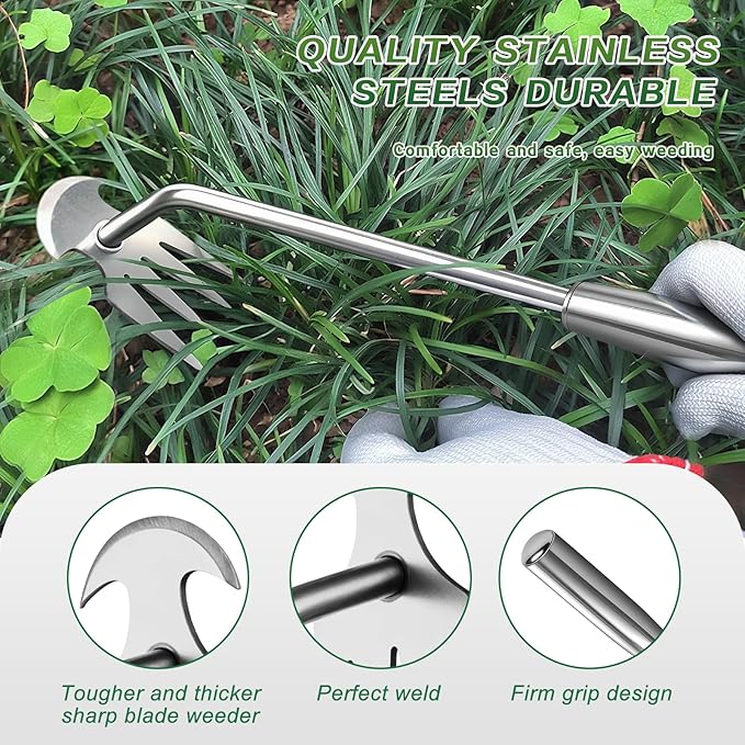 Weeder Tool, 2025 New Portable Weeder Tool with Stainless Steel, Garden Tool for Planting and Weeding, Crack Weeder Tool, Weed Discharge Tool for Farms and Backyards