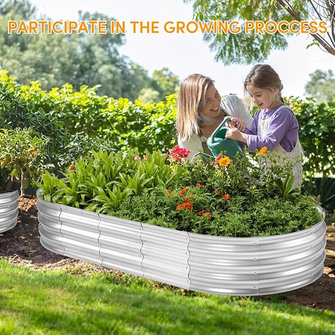 6x3x1FT(2 Pack) Galvanized Planter Raised Beds, Outdoor Metal Raised Garden Bed for Vegetables, Herbs, Flowers (Silver, 6×3×1FT (2-Pack)