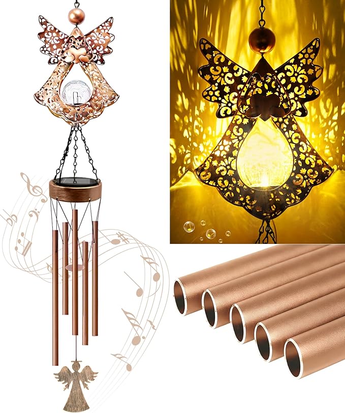 Wind Chimes Outdoor Indoor Decor: Valentines Day Gifts for Her Wife Women Mom Grandma Birthday - Outside Lights for Garden Yard Patio Porch (Angel)