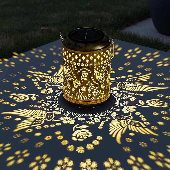 Hummingbird Gifts Outdoor Solar Lanterns, 1 Pack Garden Decor for Outside, Hanging Solar Lanterns Decorative Gifts for Gardeners, Mom, Grandma Birthday Vintage Table Metal Lights for Yard, Balcony