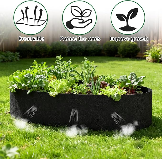 2 Sets 4 x 2 x 1 ft Raised Garden Bed Liner Bag, Breathable Grow Bed Fabric Liners with Clips and Gloves, Garden Box Non Woven Bag for Outdoor Plants Growth Keep Soil Isolation (Oval)