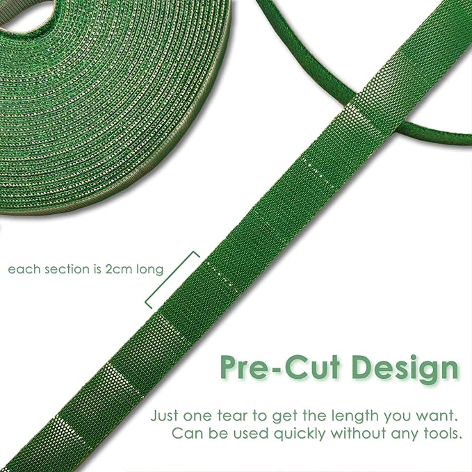plantactic Garden Tie Green Strap Plant Supports Gentle on Plants Pre-Cut Design Tearable Reusable Sturdy Multi-Purpose for Home Garden Balcony Office (16.4ft × 0.6 inch, Green)