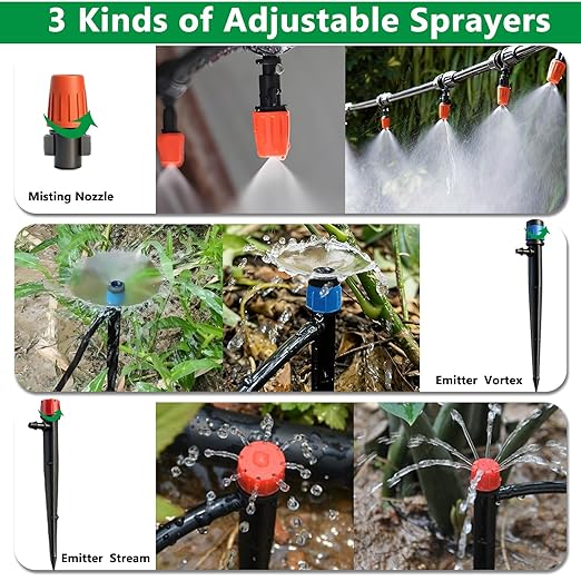 159PCS 240FT Drip Irrigation System Set, Automatic Drip Irrigation Kit for Greenhouse, Yard, Lawn, Plant, with 1/2 inch Hose, 1/4 inch Distribution Tubing and Accessories