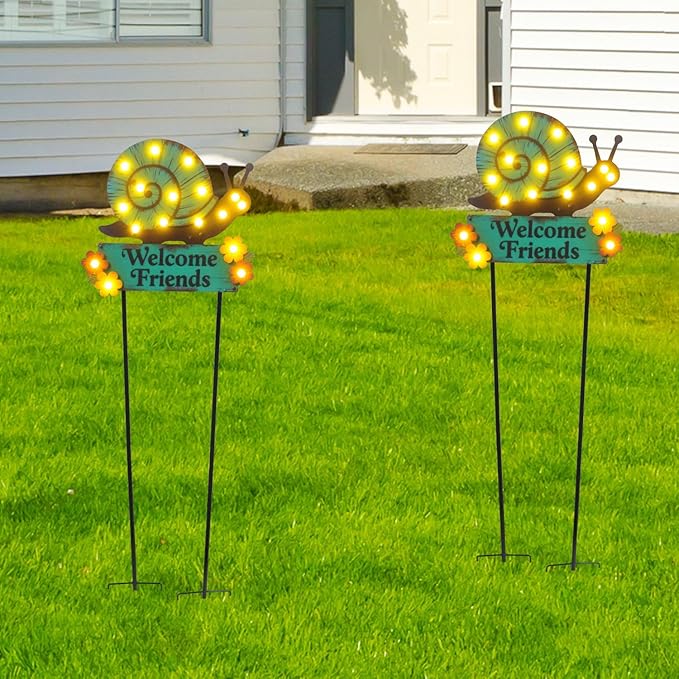 43.3" Tall Garden Stakes with Garden Signs Decorative Outdoor, Snail Solar Landscape Lights Outdoor Yard Decorations for Outside Patio Porch Birthday Gardening Mothers Day Gifts for Mom