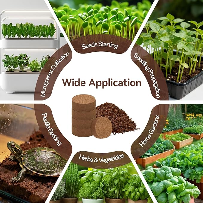 Halatool 100pcs 30mm Organic Coconut Coir Pellets Soil for Seed Starter, Compressed Coco Coir Potting Soil for Growing Vegetables, Fruits, Flowers