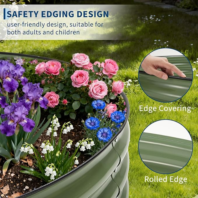 PeakPursuit 6X3x1Ft Galvanized Raised Garden Bed Kit, Metal Raised Garden Bed, Oval Planter Box with Open-Ended Base for Vegetables, Flowers, Herbs & Fruits