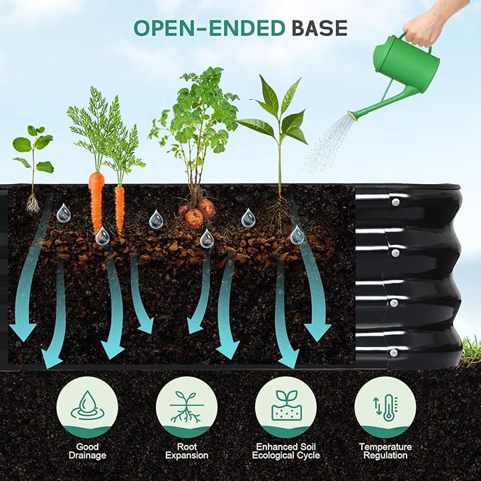 6 in 1 Galvanized Raised Garden Bed - 9x2x1ft (2Packs) Modular Planter Box Outdoor | Metal Raised Bed Kit with Bracing Rods for Gardening Vegetables Flowers Fruits Herbs (Dark Grey)