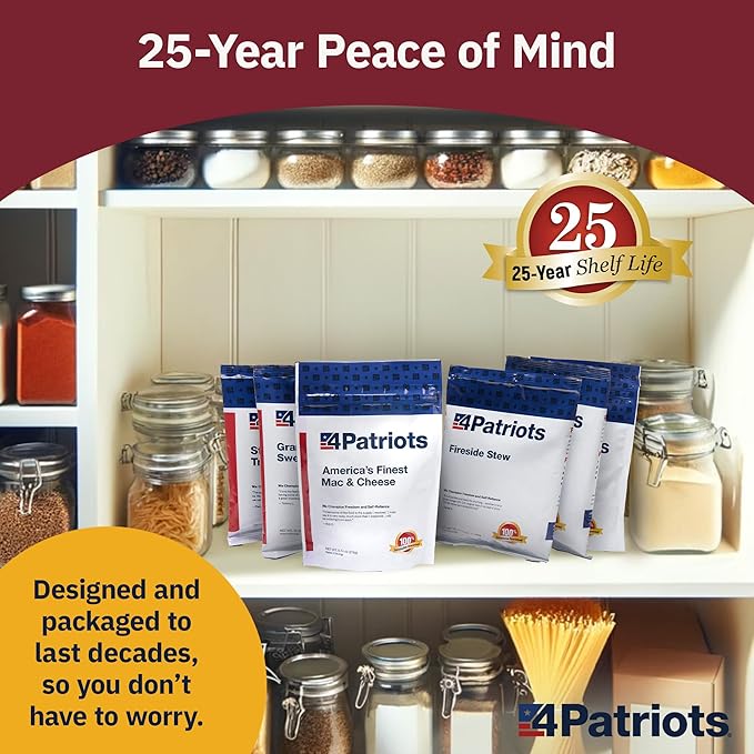 4Patriots Emergency Starter Food Kit: Emergency Food Supply Designed to Last 25 Years, 88 Servings