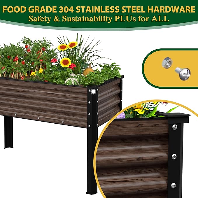 BlueWish 48" W x 24" D x 32" H Raised Garden Bed, Galvanized Garden Bed with Detachable Black Liner, Drainage Gaps, Raised Garden Beds Outdoor 507 lbs Capacity, Gardening, Vegetable, Flower, Rustic