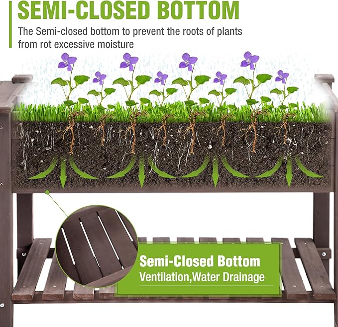 GUTINNEEN Elevated Wooden Planter Box with Locking Casters - 52.7" L x 22" W x 30" H Raised Garden Bed, Removable Liner & 230lb Weight Capacity for Outdoor Plants