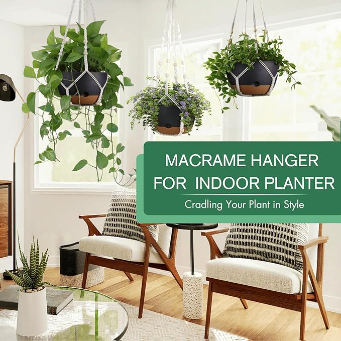 3 Pack 8/10/12 Inch Hanging Planters for Indoor Plants with Self-Watering Includes Hanging Pots for Plants, Outdoor Hanging Flower Pots with Drainage, and 2 Types of Hanging Baskets Hangers (Black)
