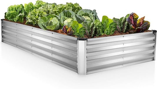Plant & Plot Galvanized Raised Garden Beds Outdoor // 6×3×1 ft Planter Raised Beds for Gardening, Vegetables, Flowers // Large Metal Garden Box (Silver) // Patented Tool-Free Design
