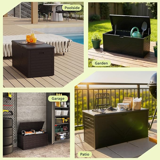 MAKE CHANGES Outdoor Storage Box,260 Gallon Deck Box Outdoor Storage Bench Outside Waterproof Resin Storage Bench, Lockable Patio Cushions, Garden Tools Storage For Furniture, UV Resistant