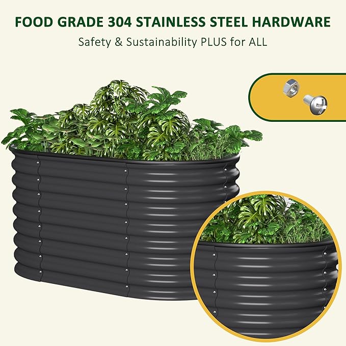 MUPATER 24” Raised Garden Bed, 2-in-1 Raised Garden Bed, 304 Stainless Steel Garden Bed, 4×2×2FT Modular Raised Planter Box Outdoor for Flowers, Vegetables, Grey