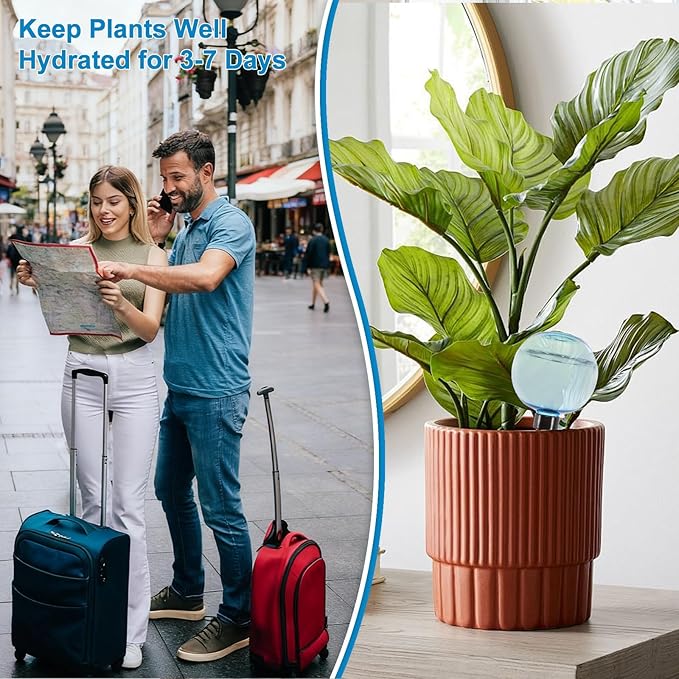 4 Pack Self Watering Globes 17oz Large Plant Watering Globes Top Fill, Self Water Planter Insert Indoor/Outdoor Plastic Water Bulbs Slow Release Terracotta for Plants, Blue